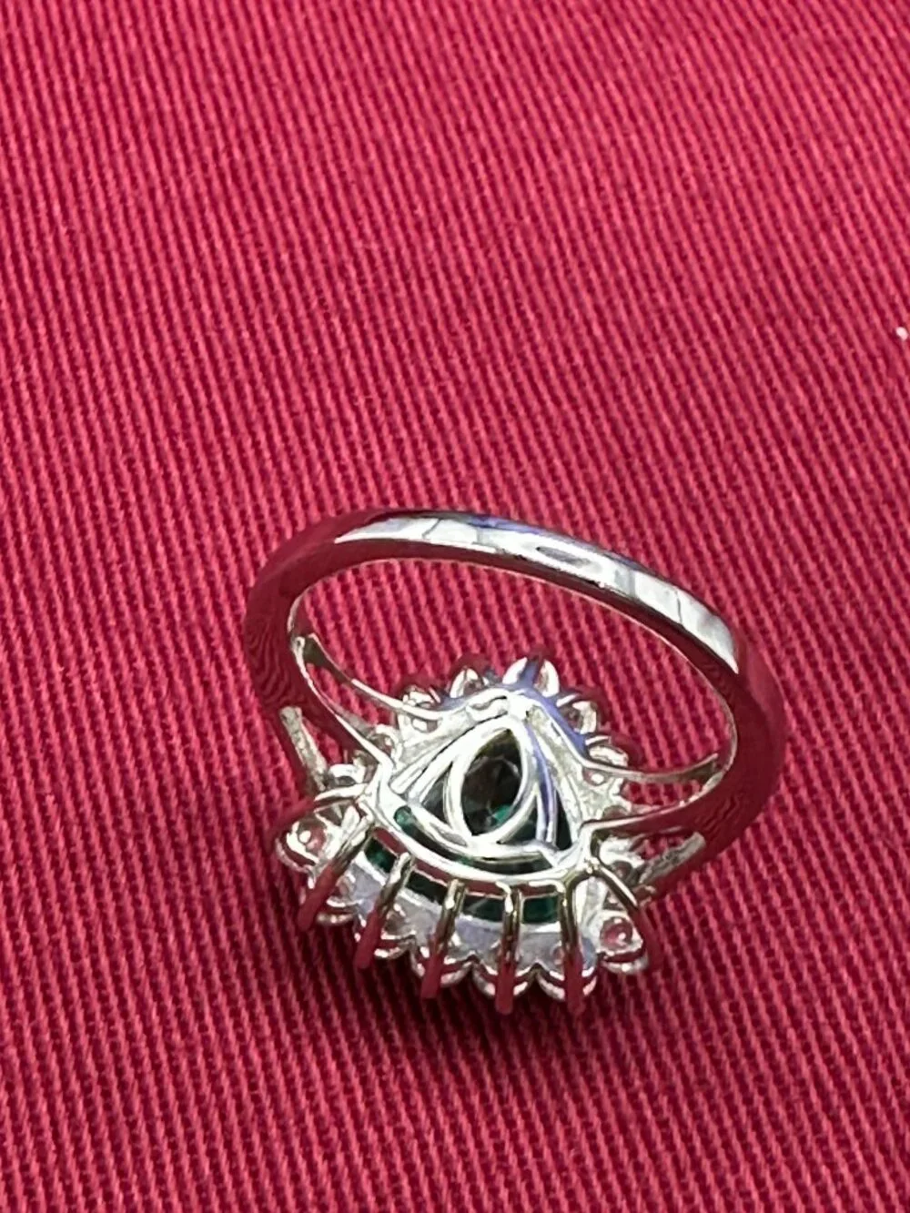 Emeraldine Quartz (Triplet) Natural White Zircon Halo Ring Size 9